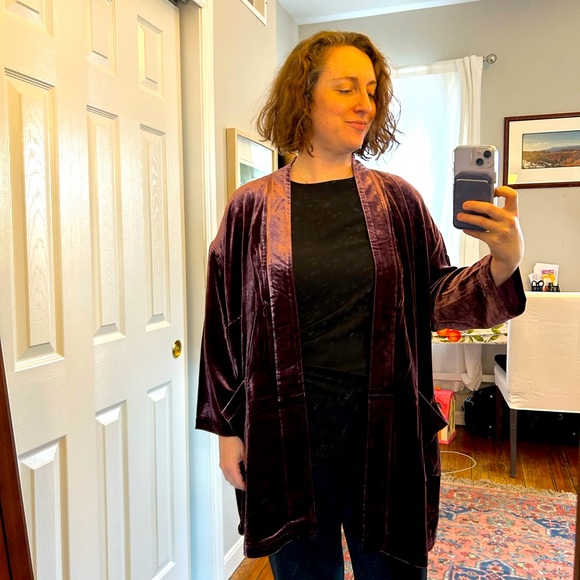Eileen Fisher Women's Velvet Shawl-Collar Open Front Kimono Purple Size 2X - Picture 5 of 11